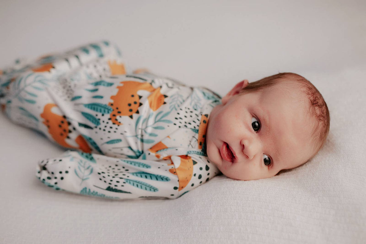 Dinosaur Animal Print Knotted Baby Gown (Newborn - 3 Months)
