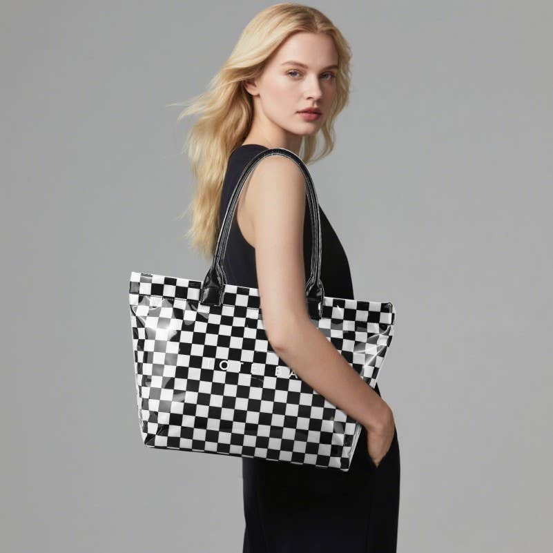 Large shoulder Waterproof Tote Bag | 40P607: Checker Fuchsia