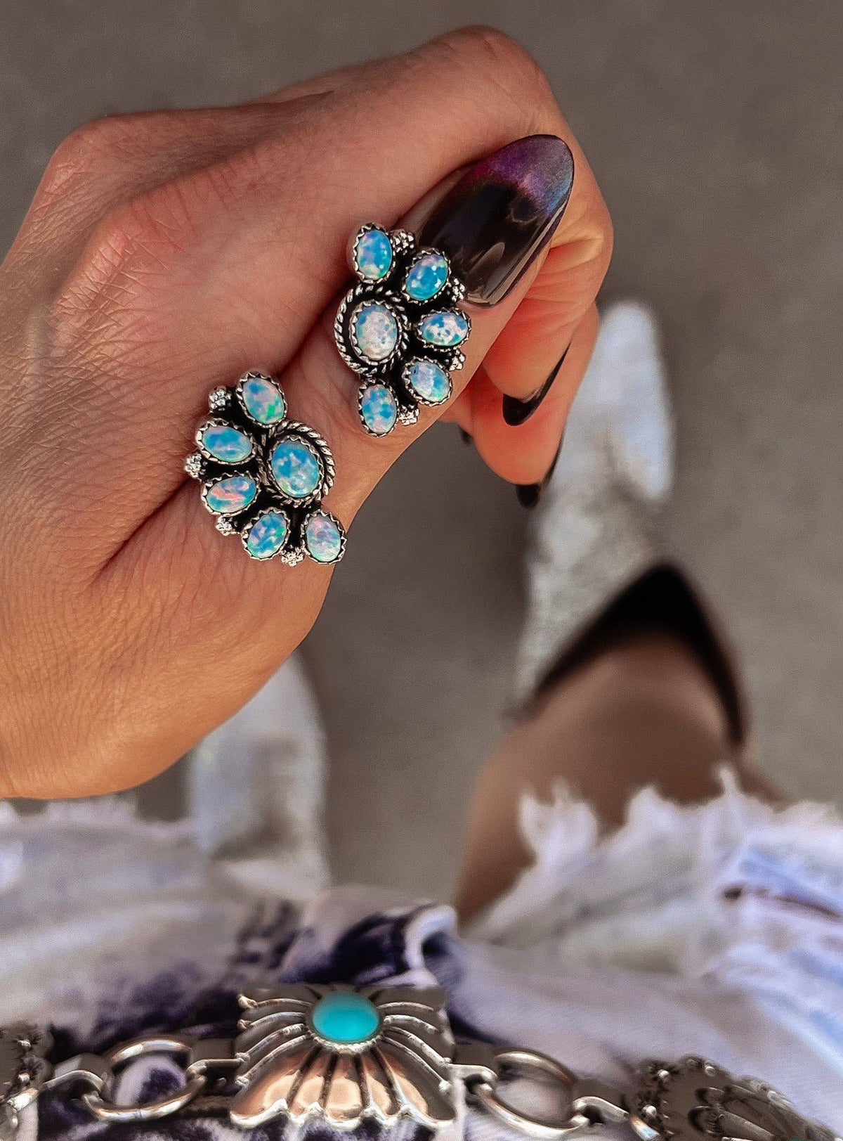 Half Cluster Blossom Earrings — Turquoise