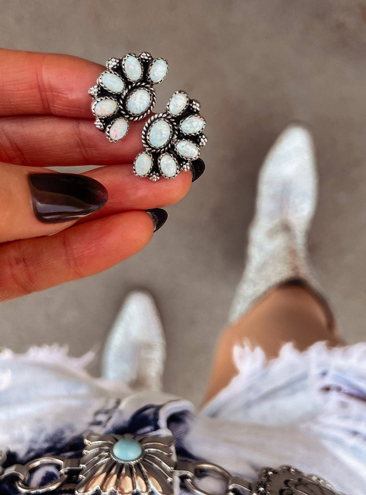 Half Cluster Blossom Earrings — Turquoise