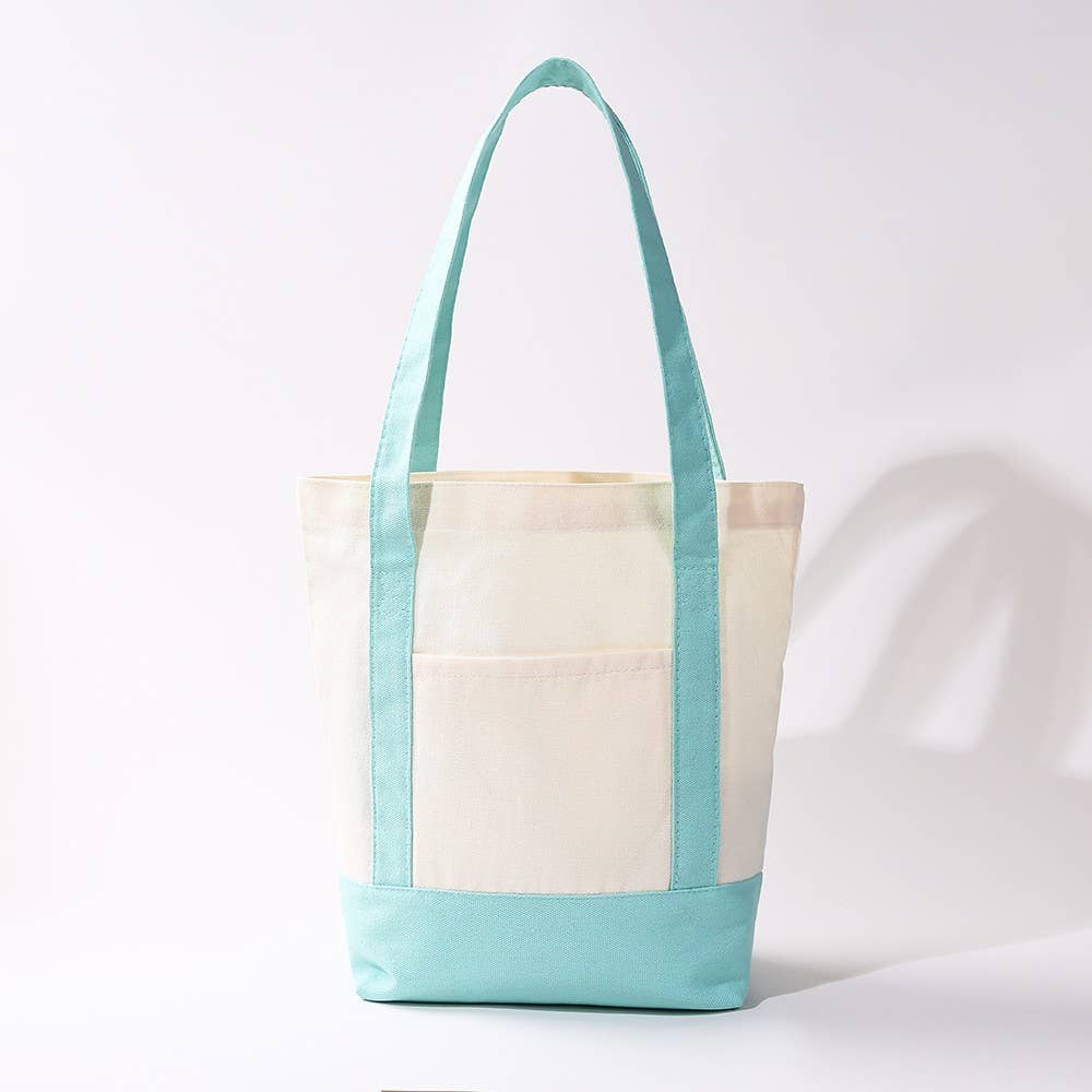 Medium Cotton Canvas Shoulder Tote Bag | 40P612: Navy