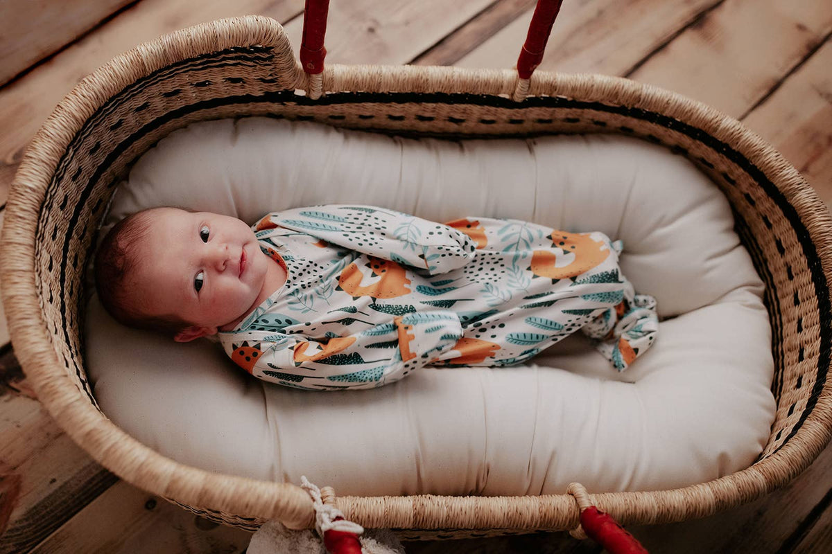 Dinosaur Animal Print Knotted Baby Gown (Newborn - 3 Months)