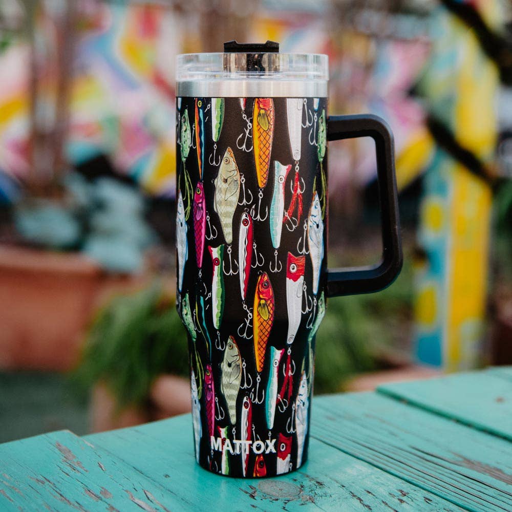 Fishing Lures Tumbler Cup with Straw: Black