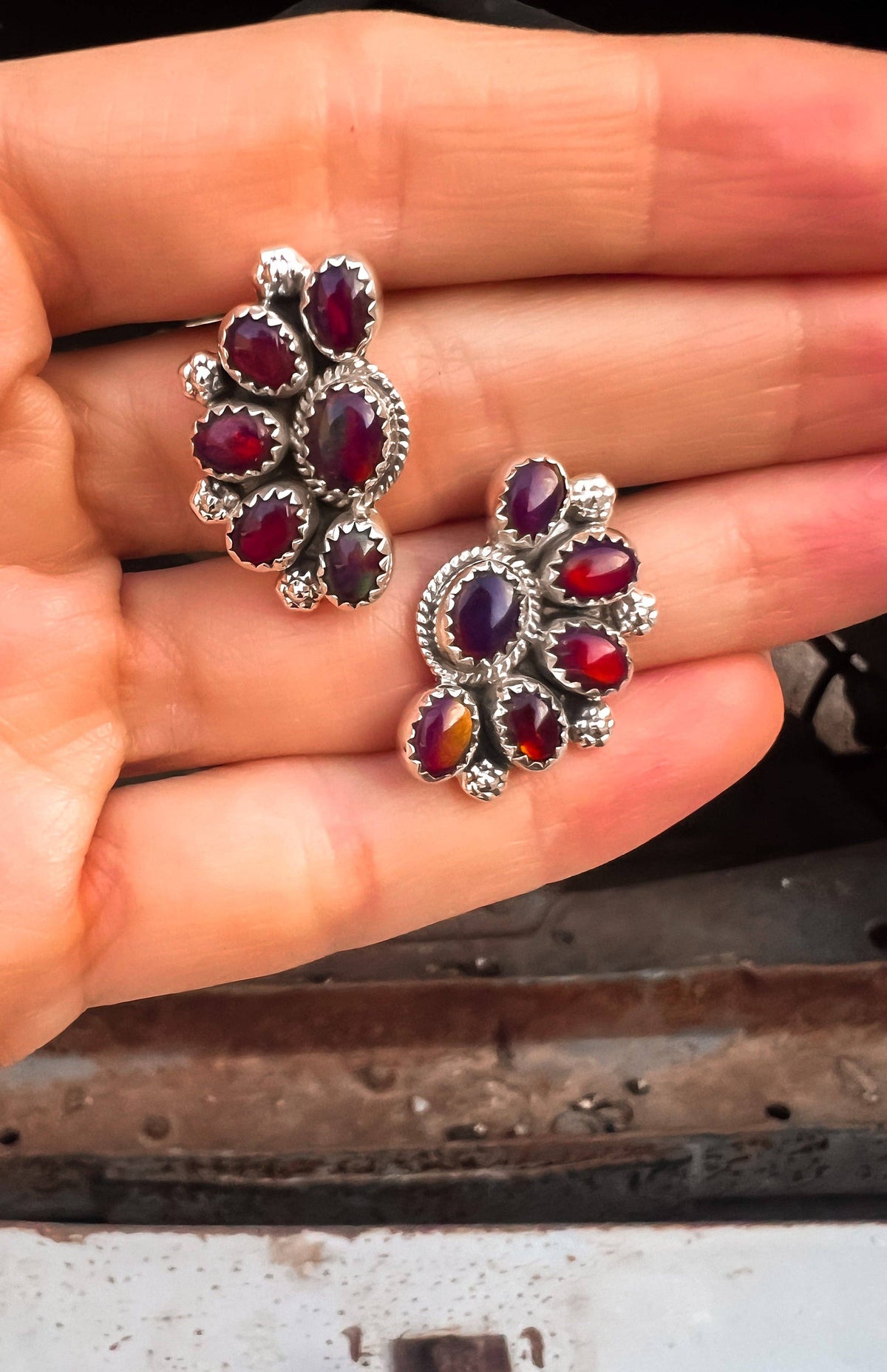 Half Cluster Blossom Earrings — Turquoise