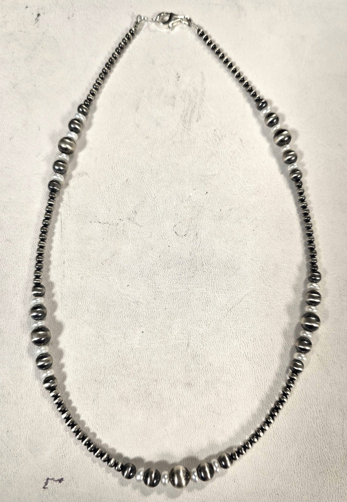 Desert Pearls & White Pearls Graduated Bead Necklace Sterling Silver