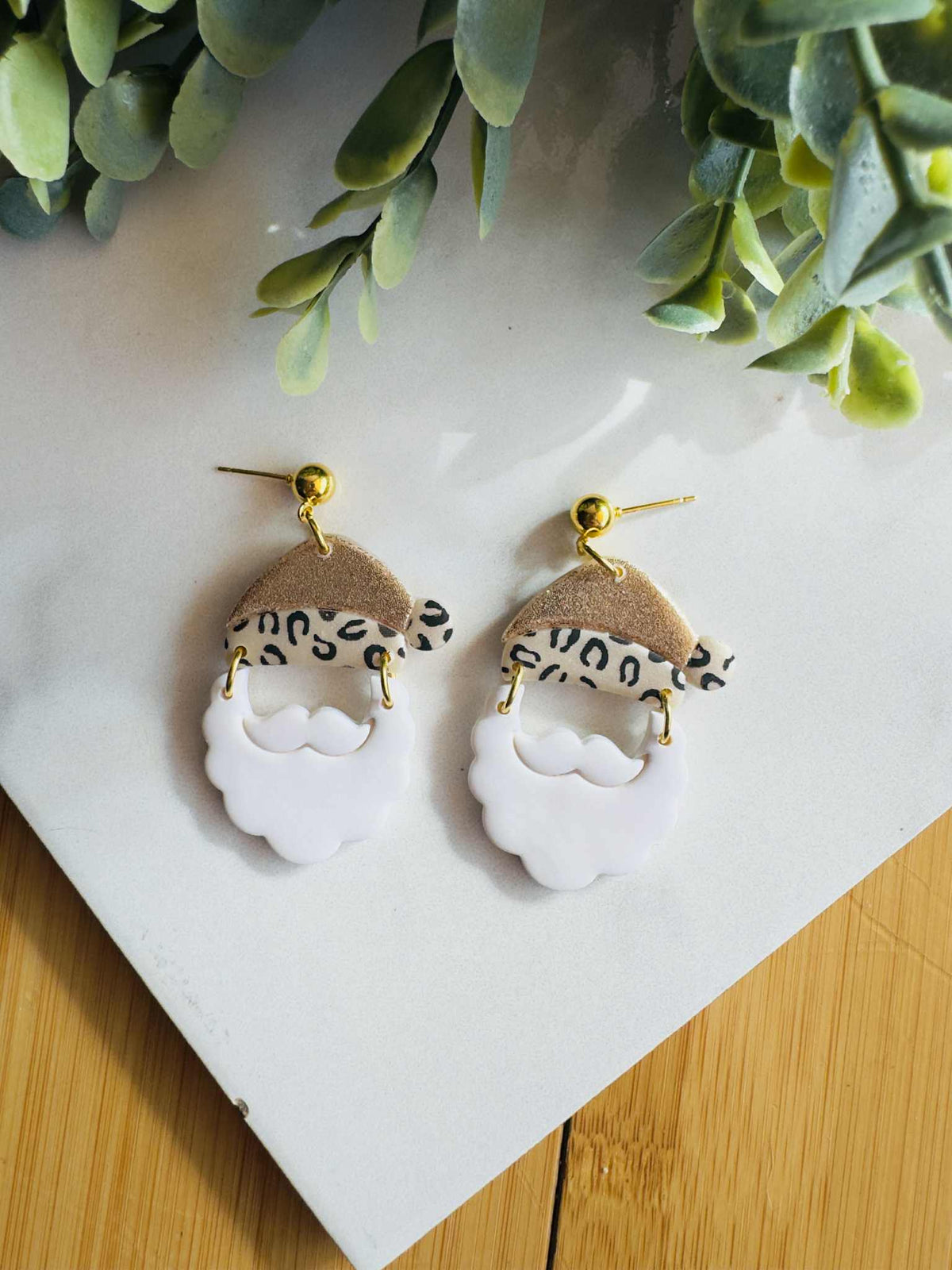 Glitter Leopard Santa Clay Earrings