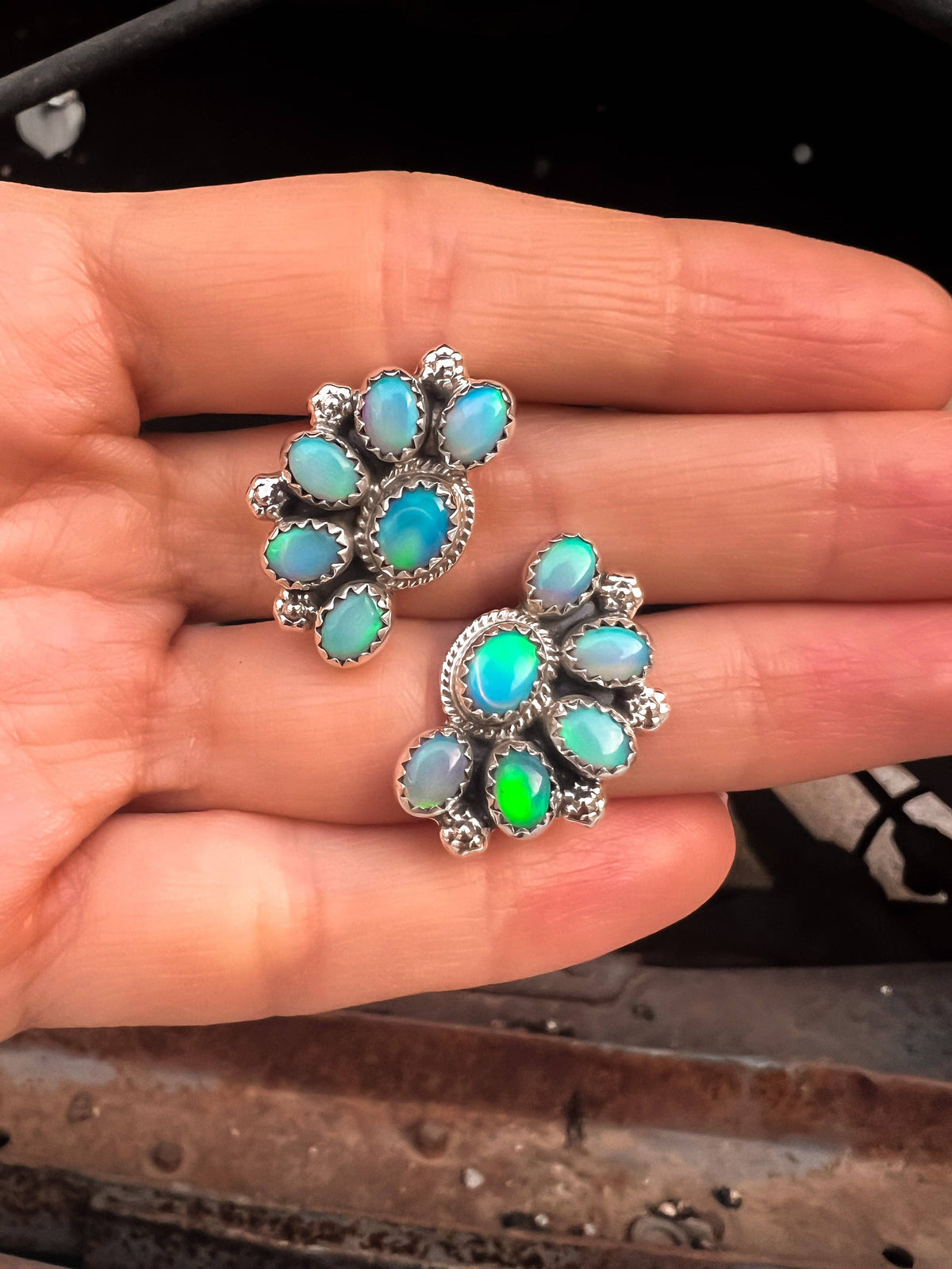 Half Cluster Blossom Earrings — Turquoise