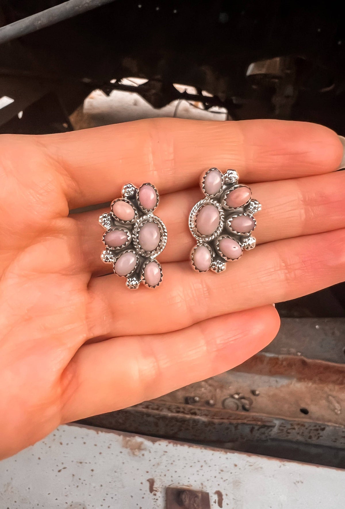 Half Cluster Blossom Earrings — Turquoise