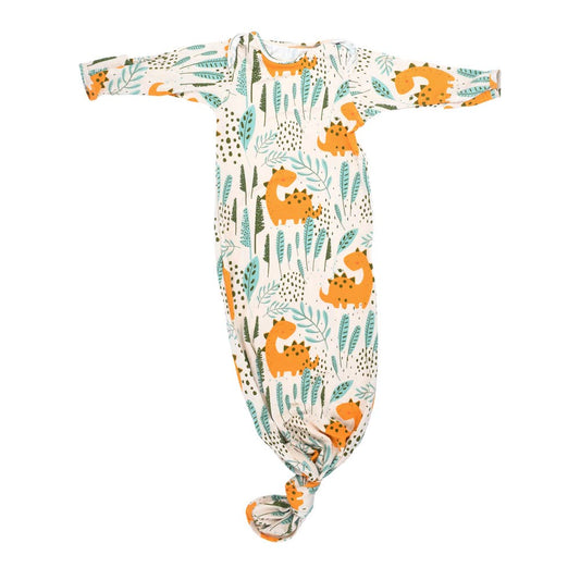 Dinosaur Animal Print Knotted Baby Gown (Newborn - 3 Months)